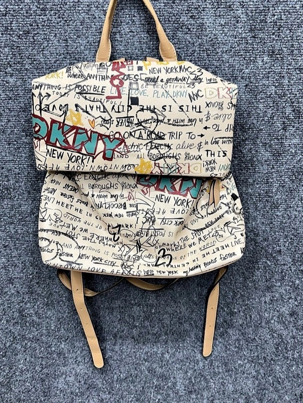 DKNY Graffiti White Tilly Foldover Backpack Bag